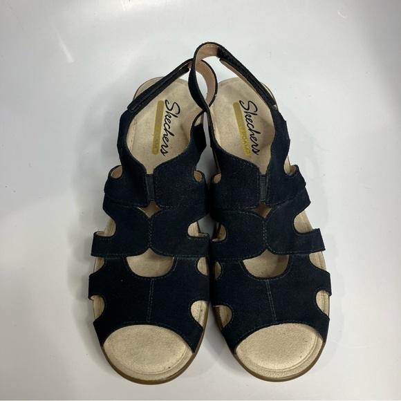 Skechers wedge platform Sandals navy blue size 10 - Picture 2 of 6